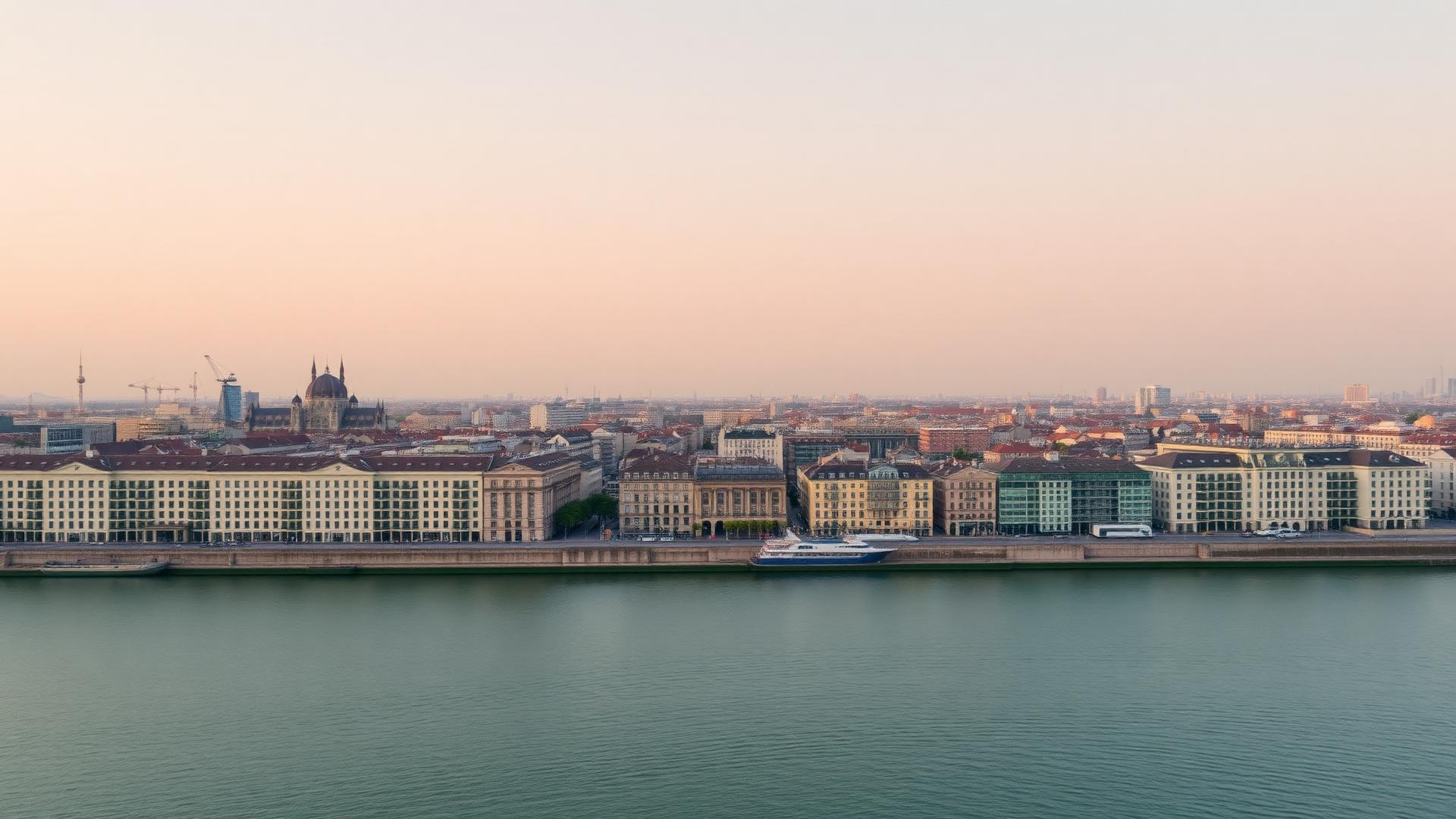 European city skyline at dawn